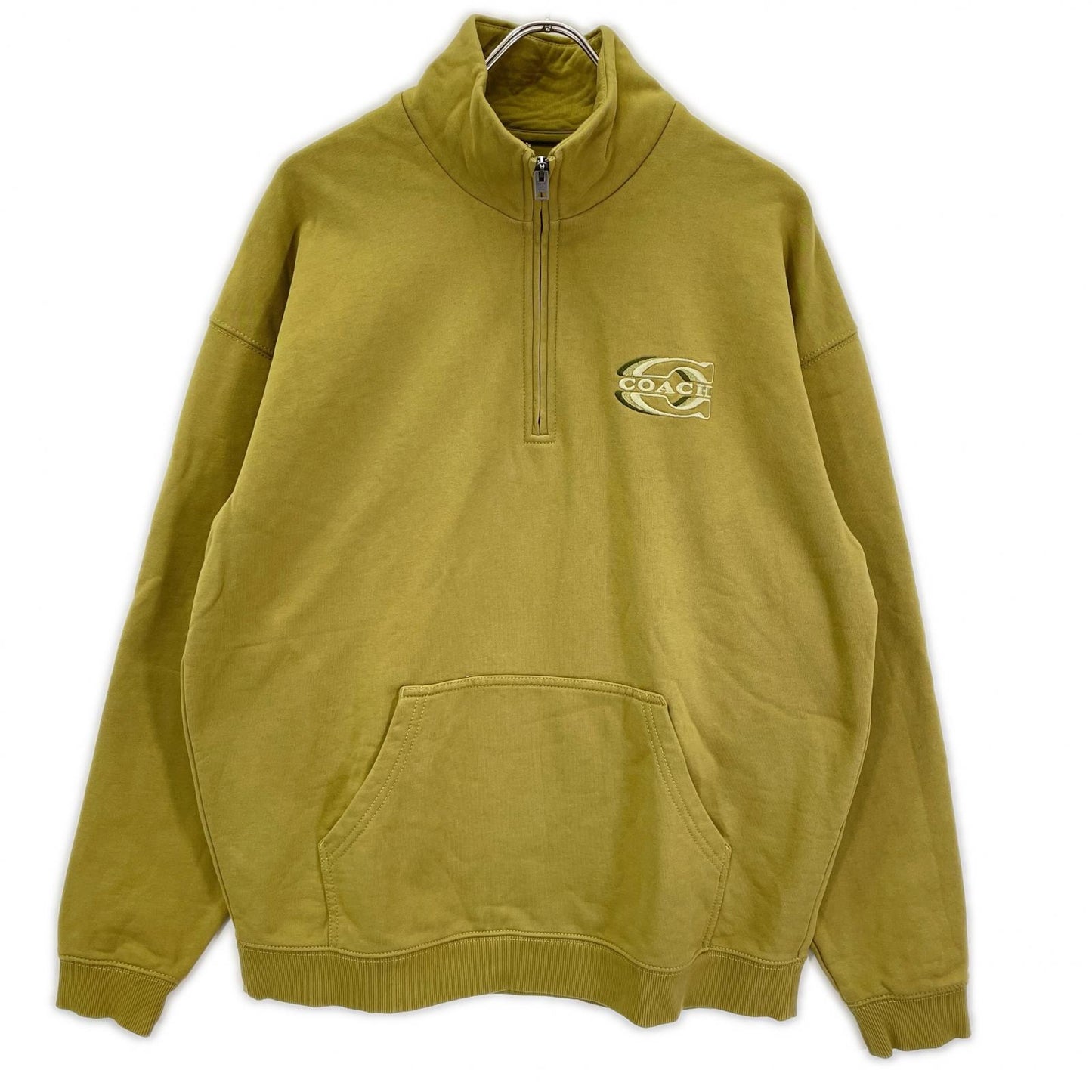 COACH Khaki Letter Print Half-Zip Sweatshirt Size L