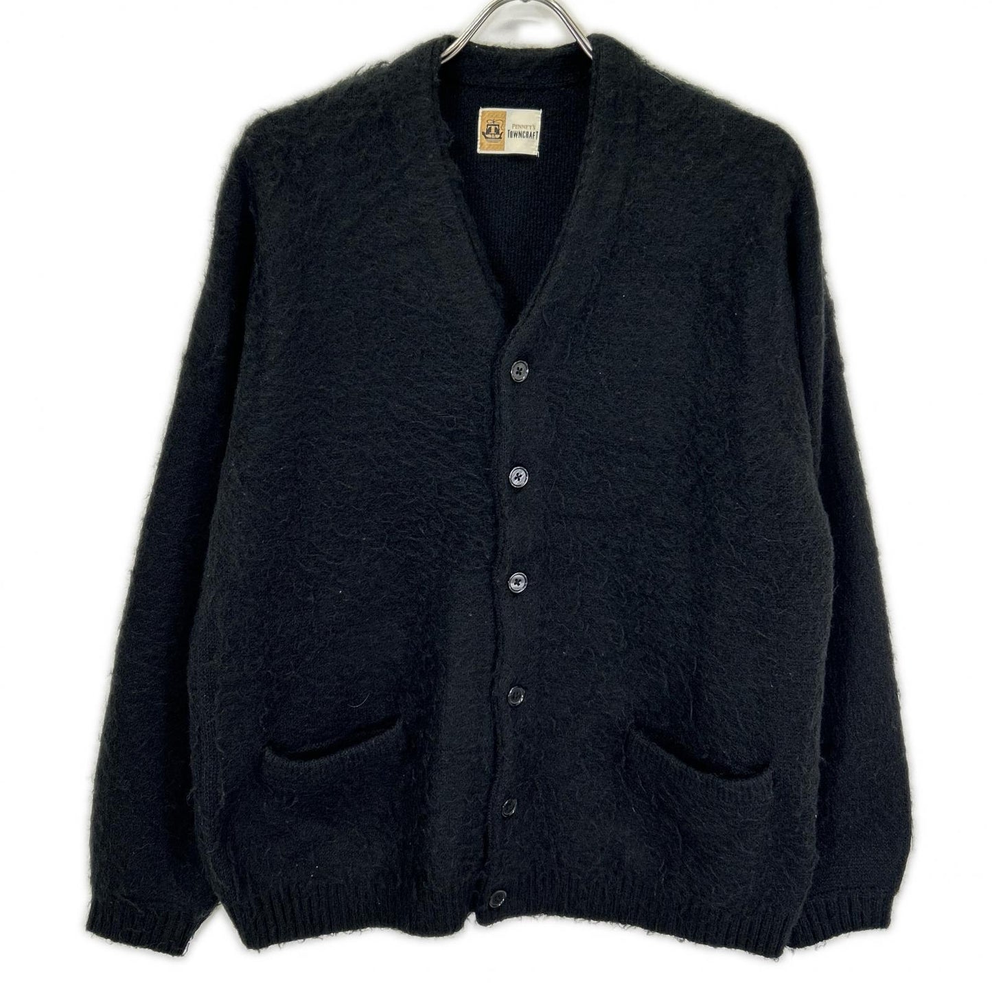 TOWN CRAFT Mohair-like Acrylic Knit Cardigan Black Size S