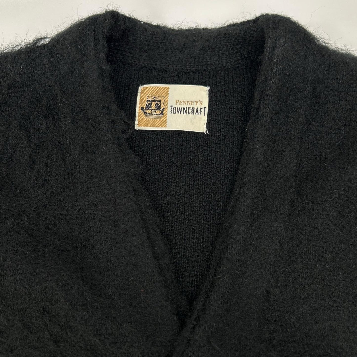 TOWN CRAFT Mohair-like Acrylic Knit Cardigan Black Size S