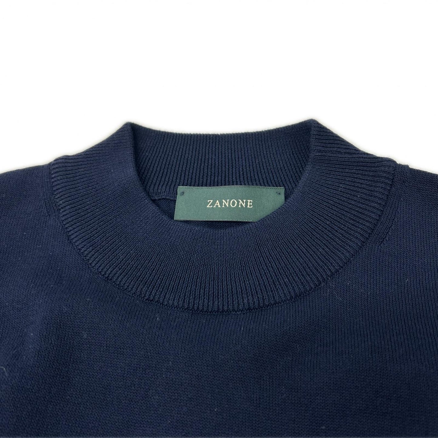 ZANONE 810118 ZY318 Cotton Crepe Mock T-Shirt Navy Size 50