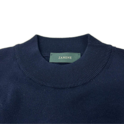 ZANONE 810118 ZY318 Cotton Crepe Mock T-Shirt Navy Size 50