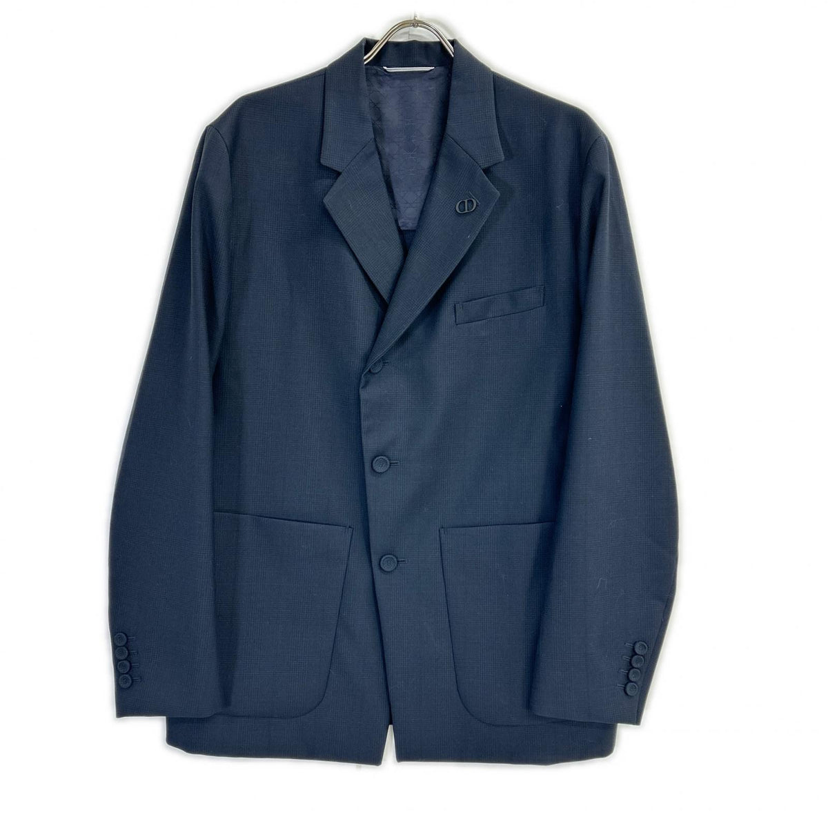 DIOR 113C278A5465 Navy Glen Check Brooch Blazer Size 52R