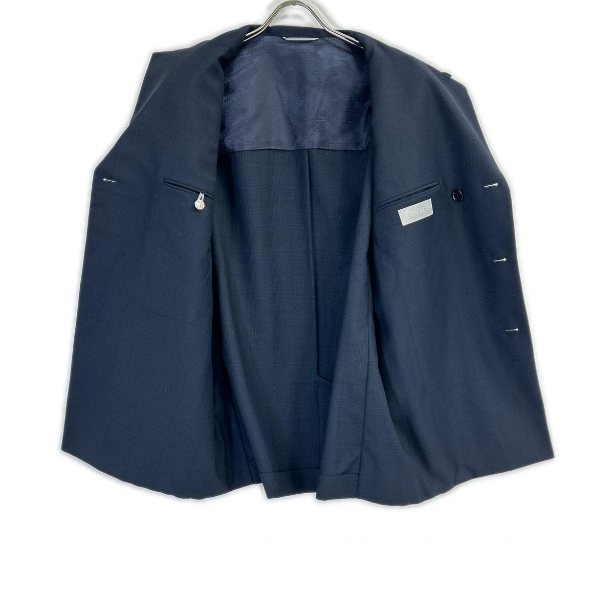DIOR 113C278A5465 Navy Glen Check Brooch Blazer Size 52R