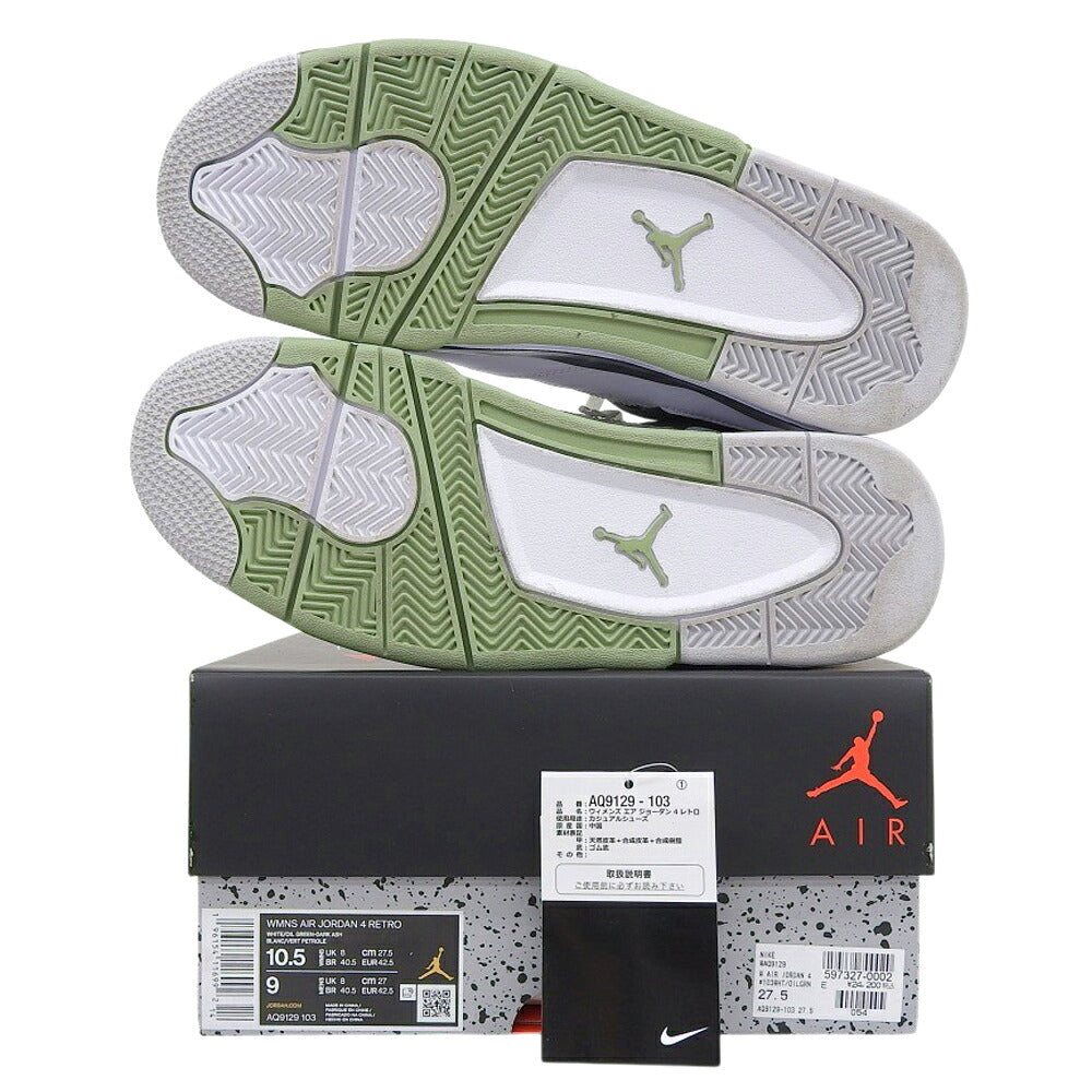 NIKE Air Jordan 4 Sneakers White/Oil Green Size 10.5(US)