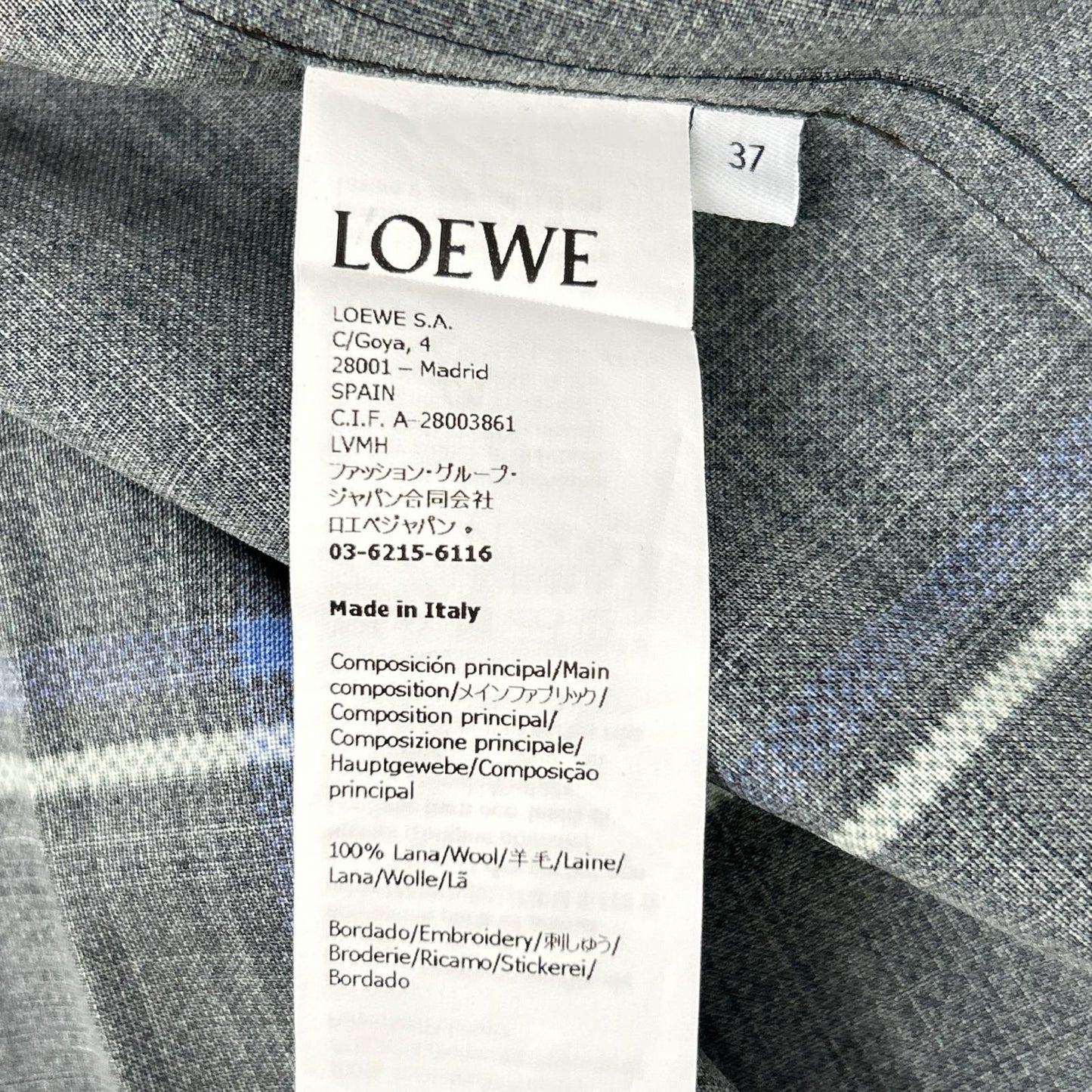 LOEWE Wool Anagram Check Shirt Multi Size 37