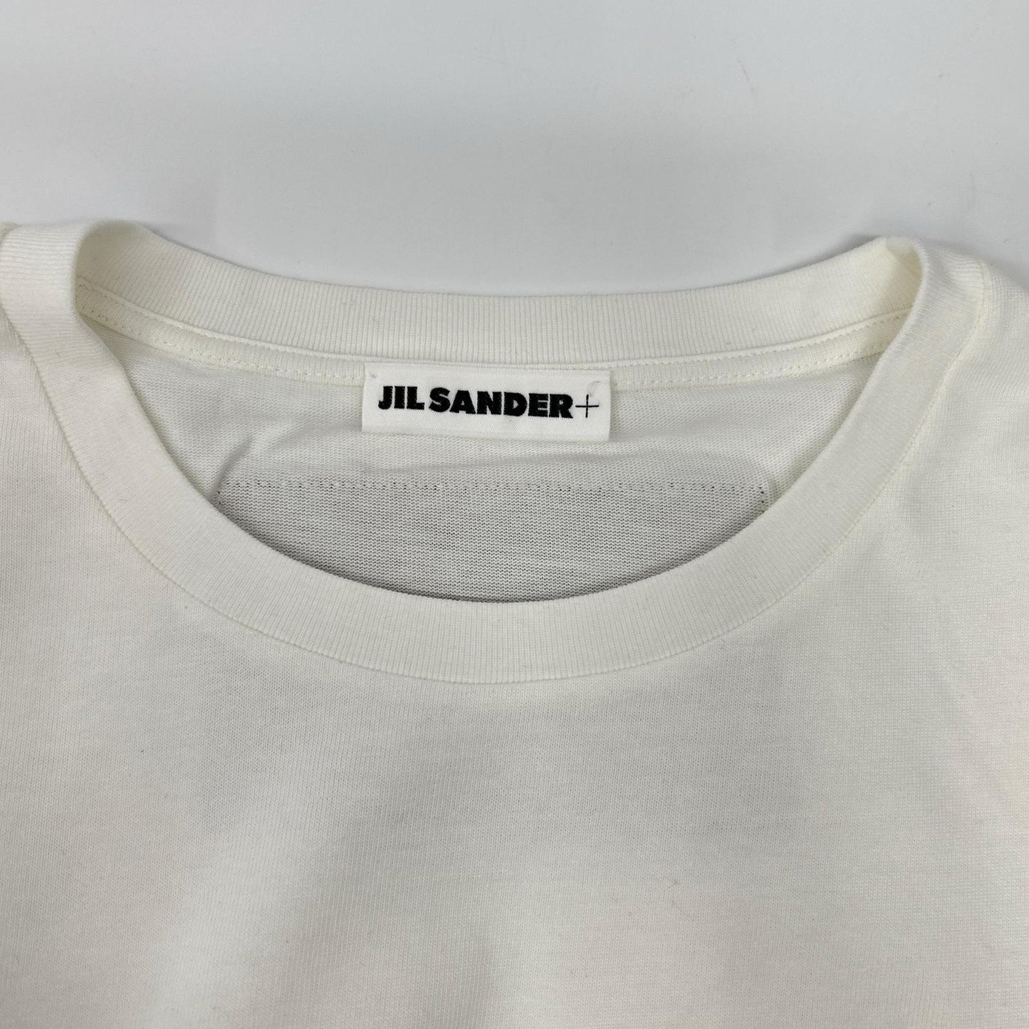 JIL SANDER J47GC0153 White Leather Patch Logo T-Shirt Size S