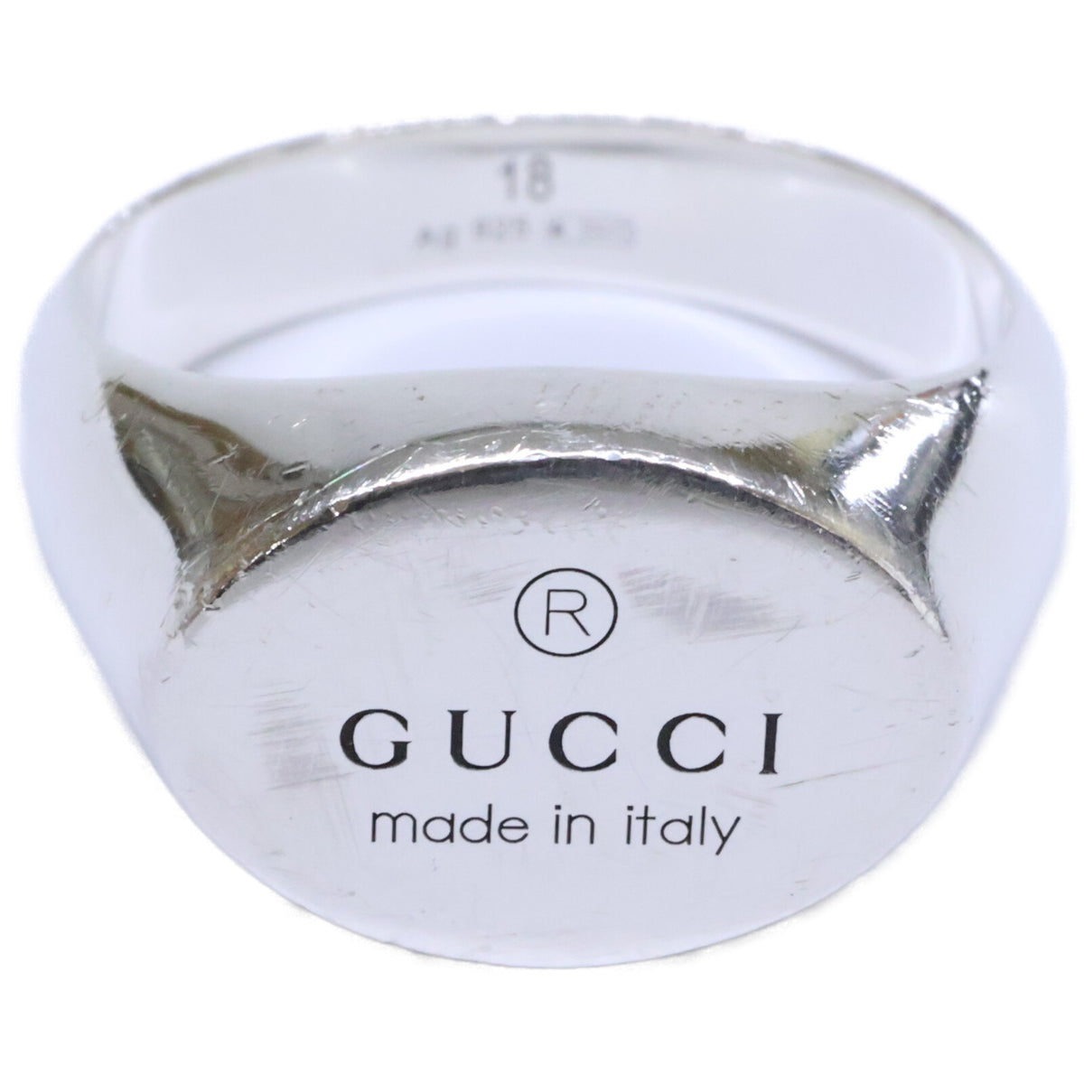 GUCCI Sterling Silver Trademark Oval Ring Silver Size 18