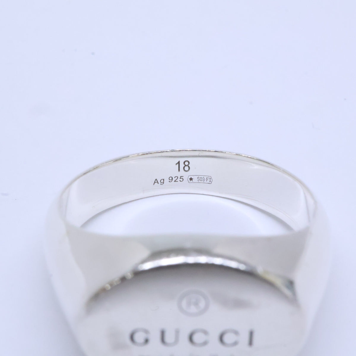 GUCCI Sterling Silver Trademark Oval Ring Silver Size 18