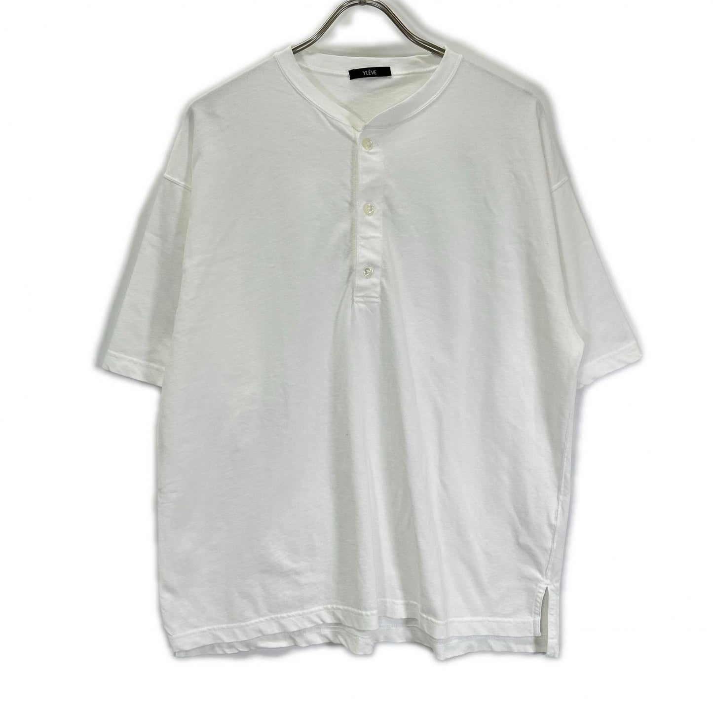 YLEVE White Cotton Henley Neck Short Sleeve Size 4