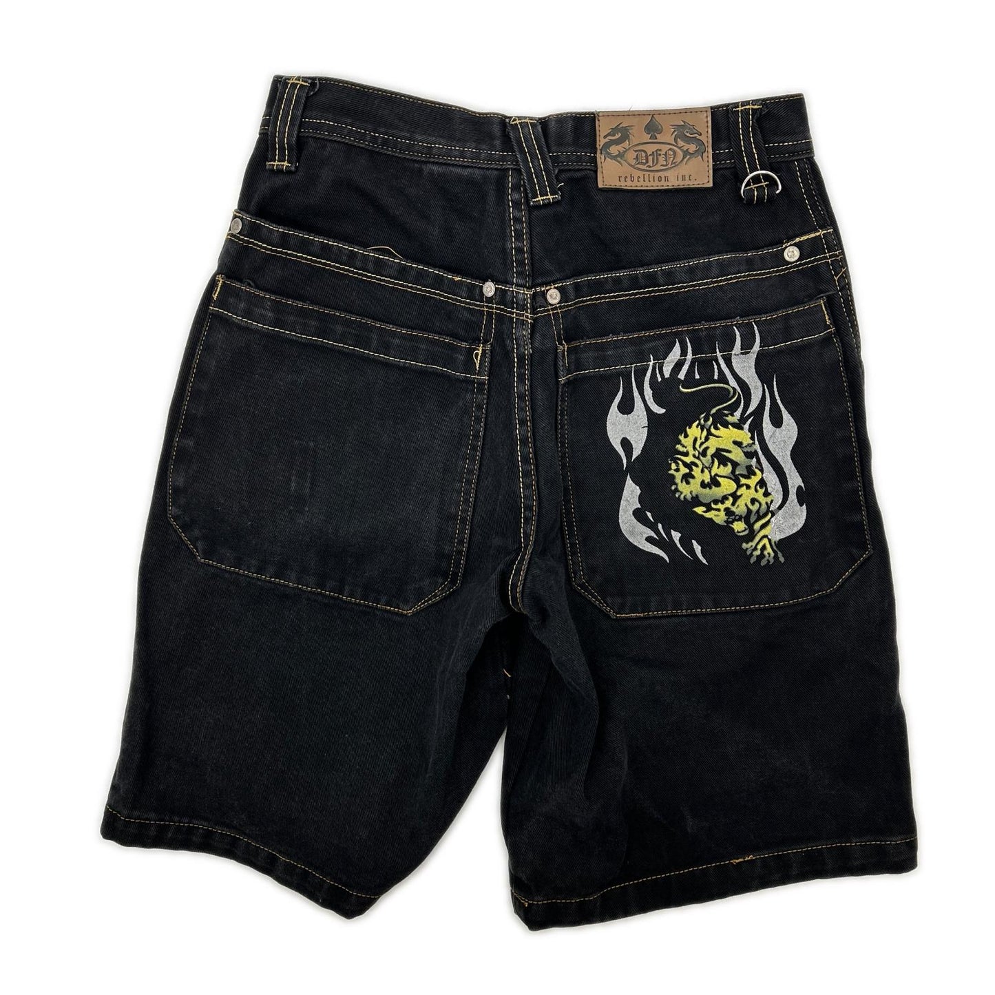 JNCO JEANS 90s Baggy FLAMEHEAD Denim Shorts Black Size 12
