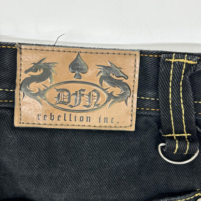 JNCO JEANS 90s Baggy FLAMEHEAD Denim Shorts Black Size 12