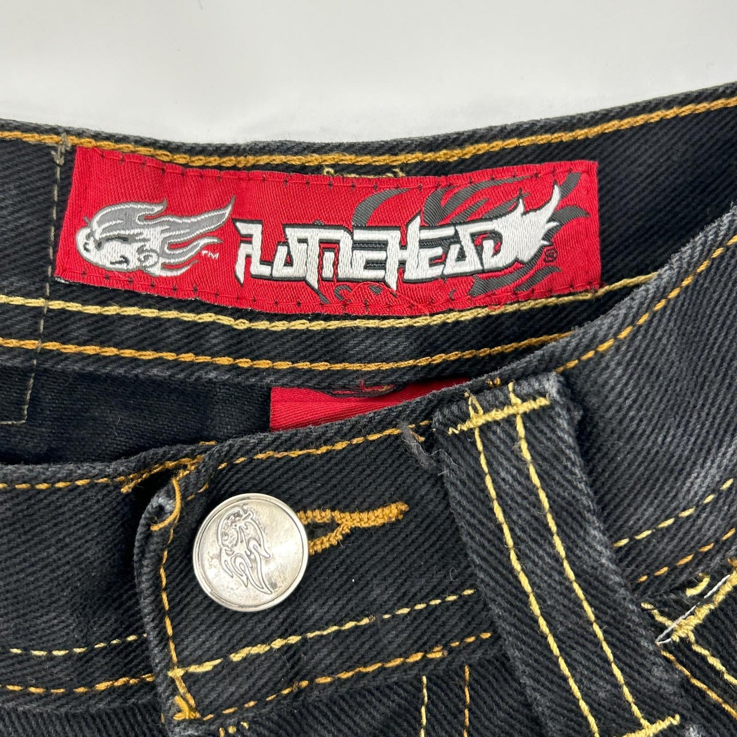 JNCO JEANS 90s Baggy FLAMEHEAD Denim Shorts Black Size 12