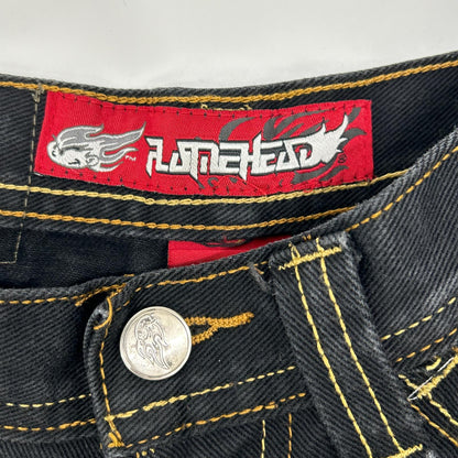 JNCO JEANS 90s Baggy FLAMEHEAD Denim Shorts Black Size 12