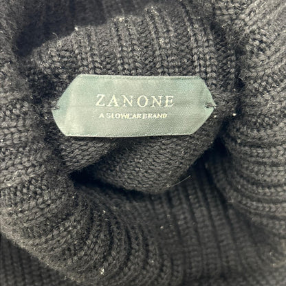 ZANONE Black Merino Mid-Gauge Turtleneck Knit Size 46