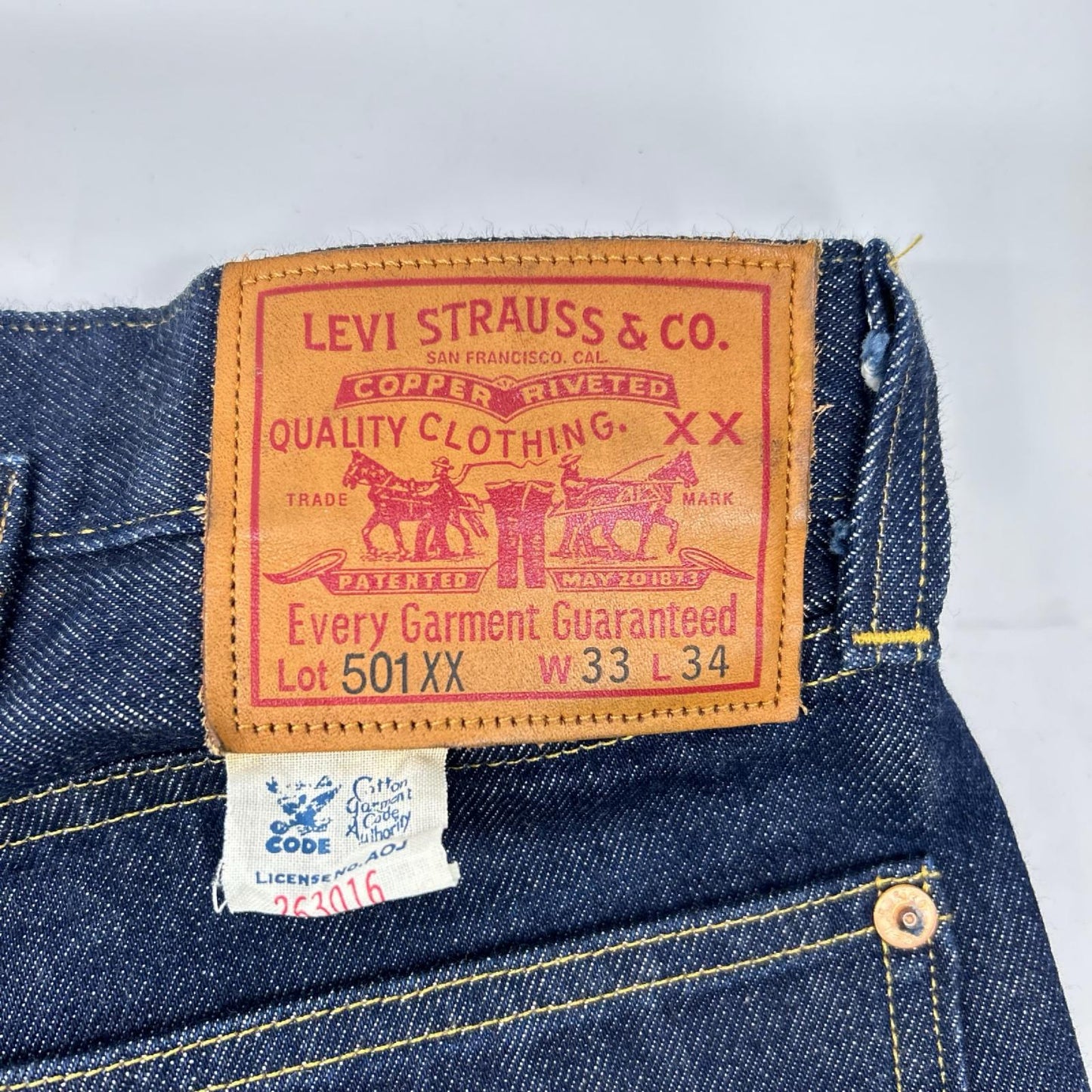 LEVI'S 501XX 1933 Model NRA Tag Jeans Indigo Size W33L34