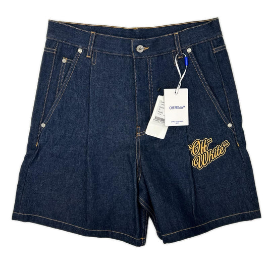 OFF-WHITE 90S Logo Raw Denim Shorts Indigo Size 30
