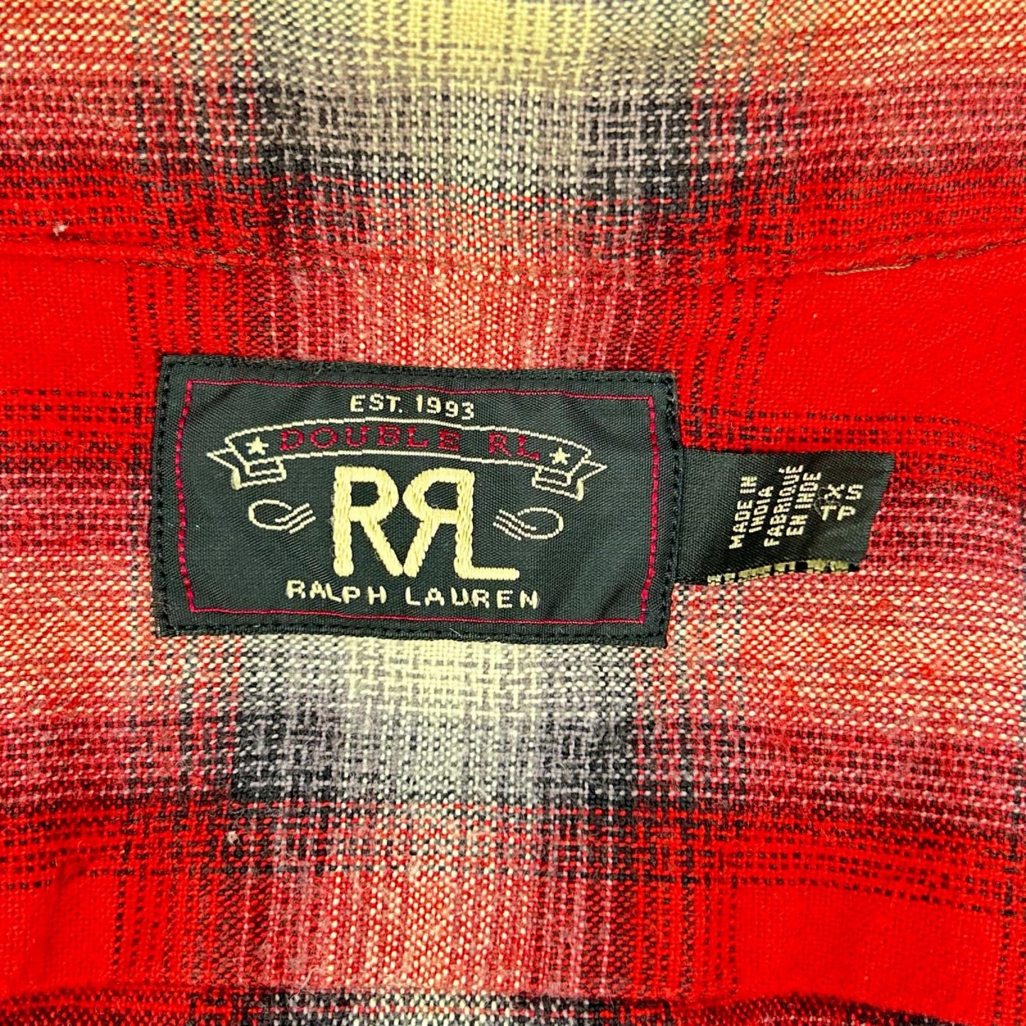 RRL Red Cotton Double Pocket Check Shirt Size 165/88A