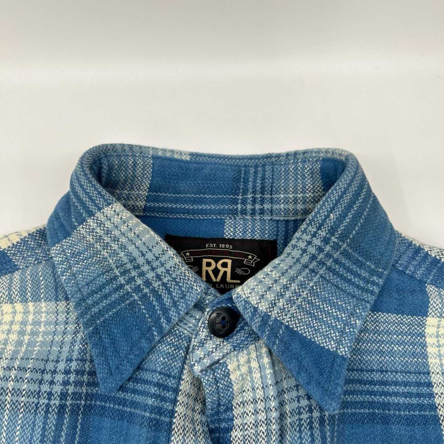 RRL Blue Cotton Double Pocket Check Shirt Size XS