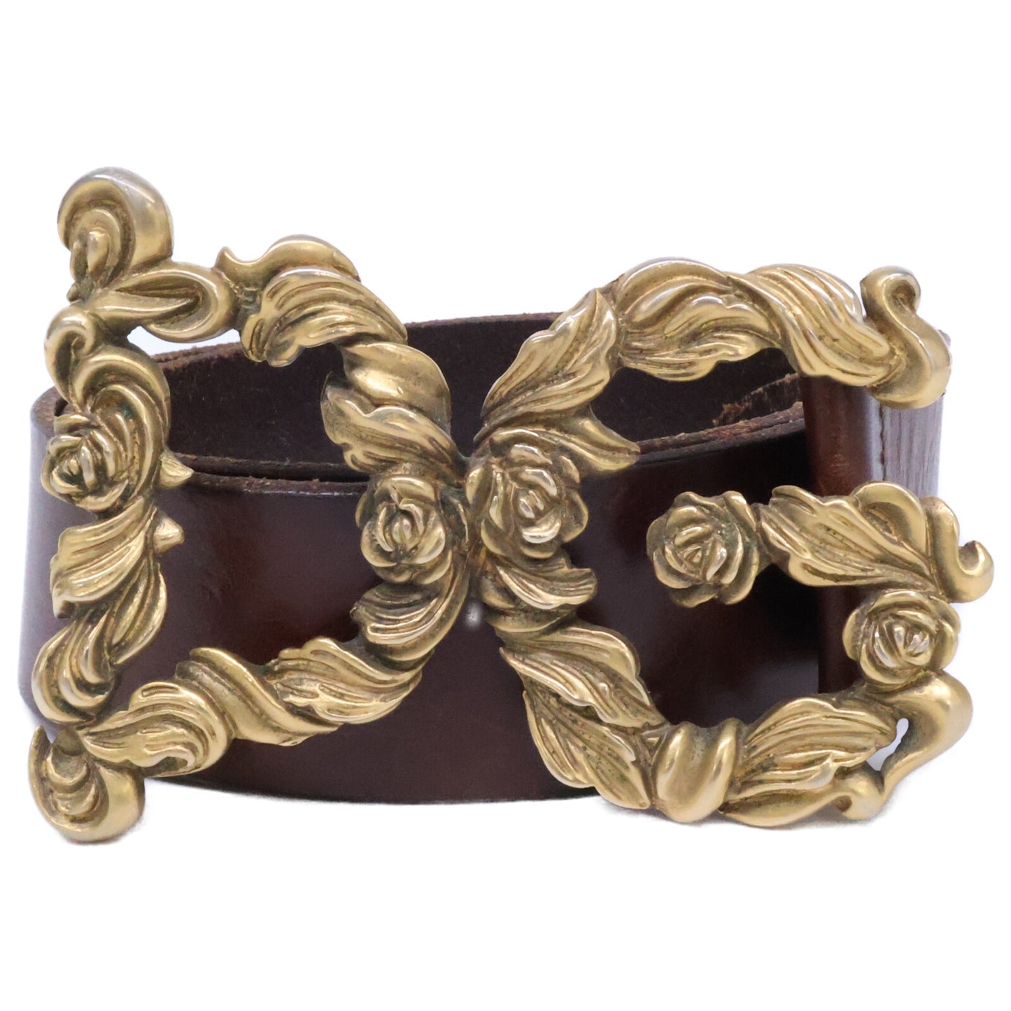 DOLCE&GABBANA DG Buckle Leather Belt Brown Size 80CM-32INCH