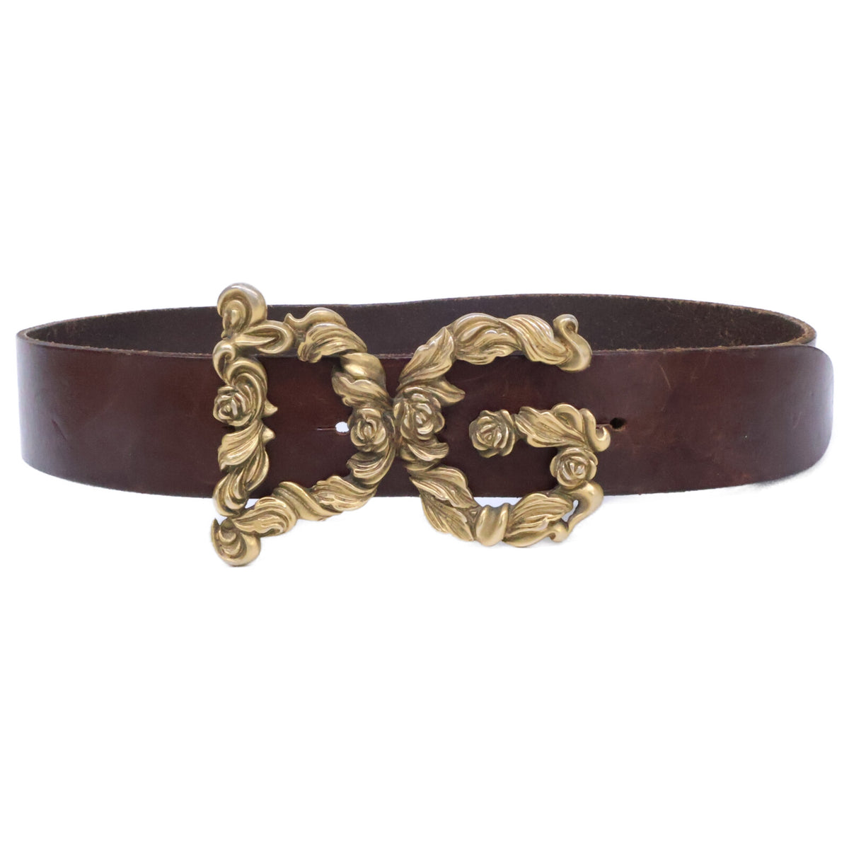 DOLCE&GABBANA DG Buckle Leather Belt Brown Size 80CM-32INCH