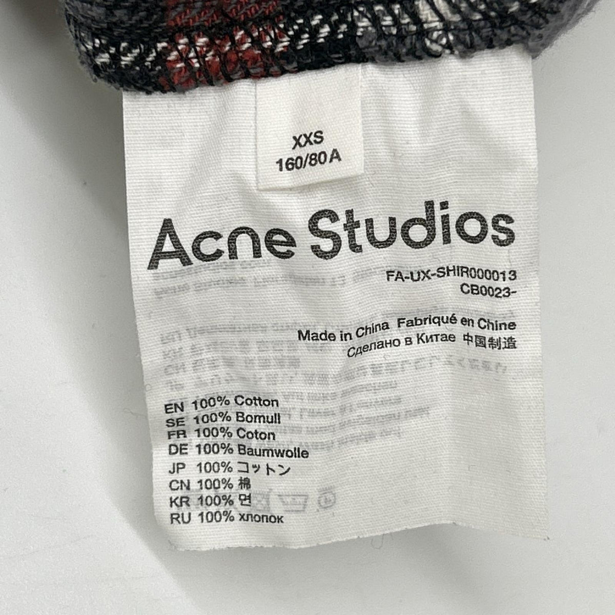 ACNE STUDIOS Grey Red Check Flannel Shirt Size XXS