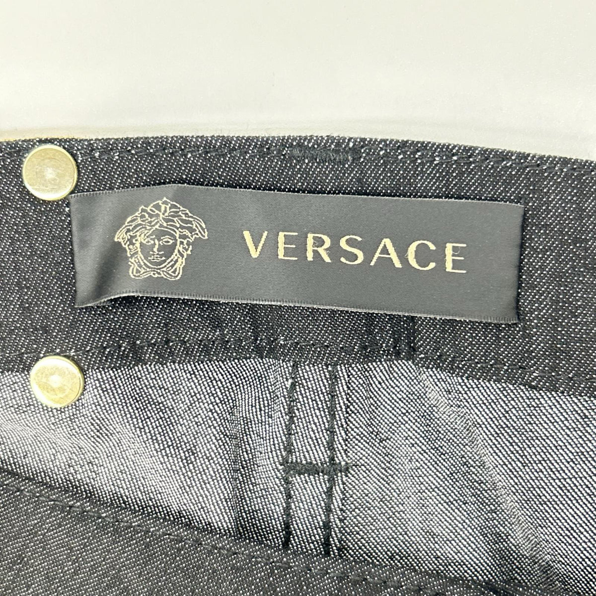 GIANNIVERSACE Black Gold Medusa Button Jeans Size 26