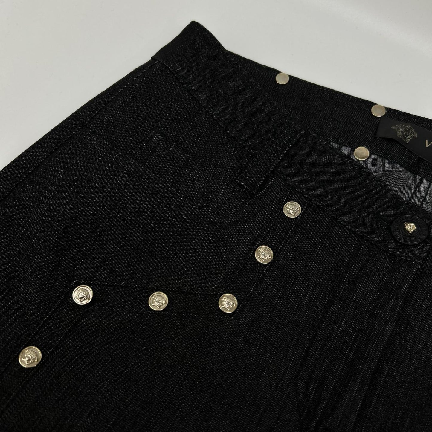 GIANNIVERSACE Black Gold Medusa Button Jeans Size 26