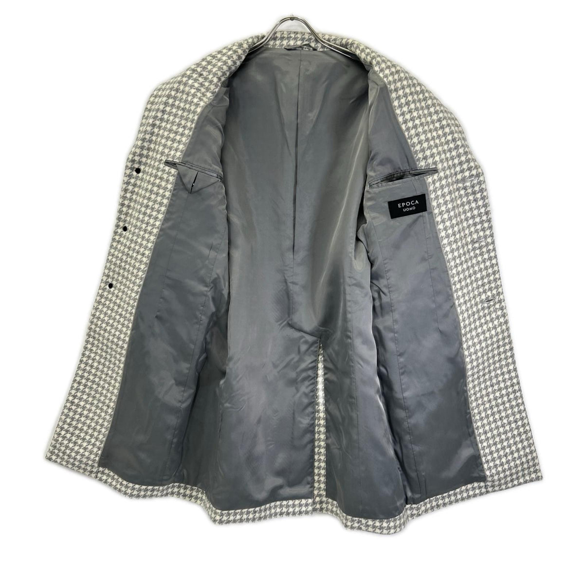 EPOCA UOMO 24AW White Gray Houndstooth Chester Coat Size 44