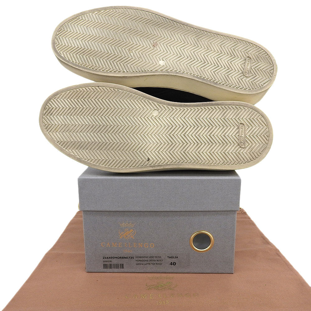 CAMERELENGO Leather Suede Slip-Ons Black Size EU 40
