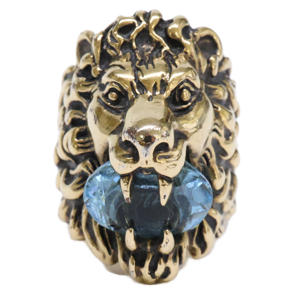 GUCCI Gold Lion Head Crystal Ring Size JP 18