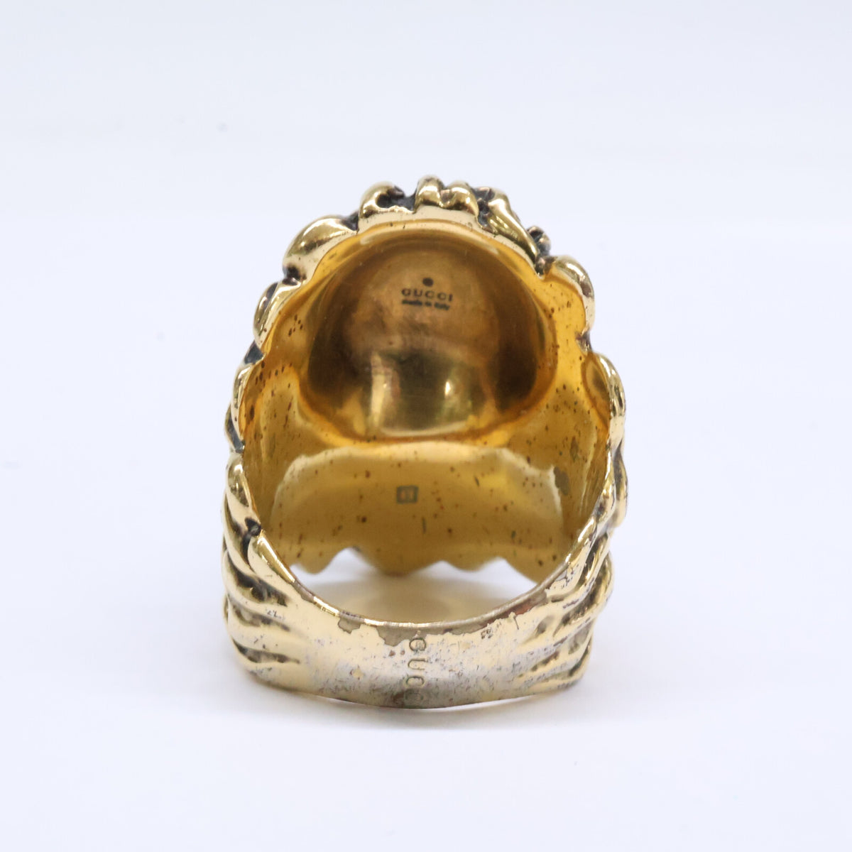 GUCCI Gold Lion Head Crystal Ring Size JP 18
