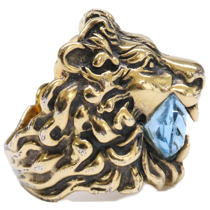 GUCCI Gold Lion Head Crystal Ring Size JP 18