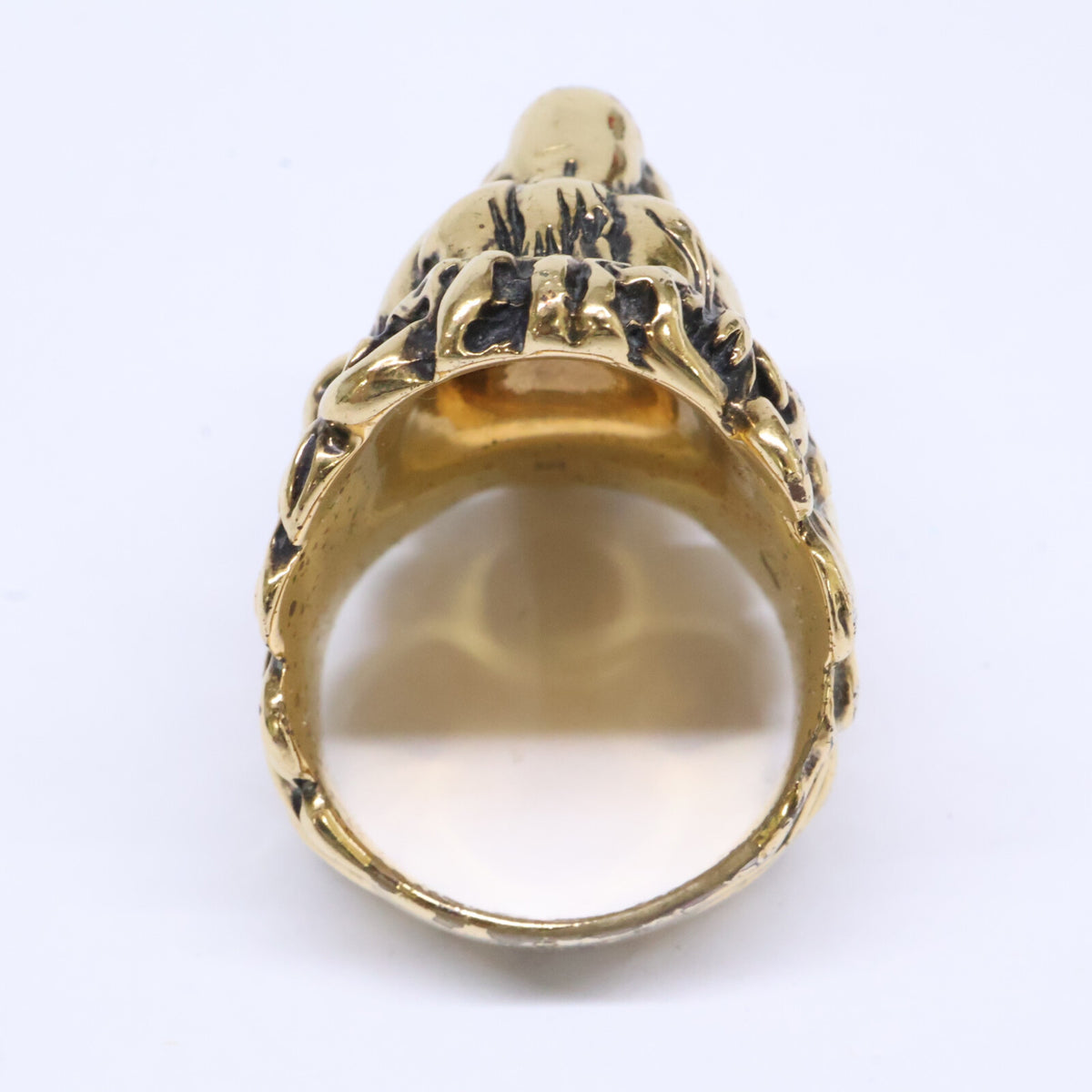 GUCCI Gold Lion Head Crystal Ring Size JP 18