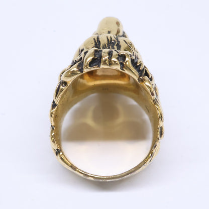 GUCCI Gold Lion Head Crystal Ring Size JP 18
