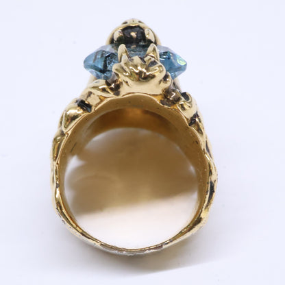 GUCCI Gold Lion Head Crystal Ring Size JP 18