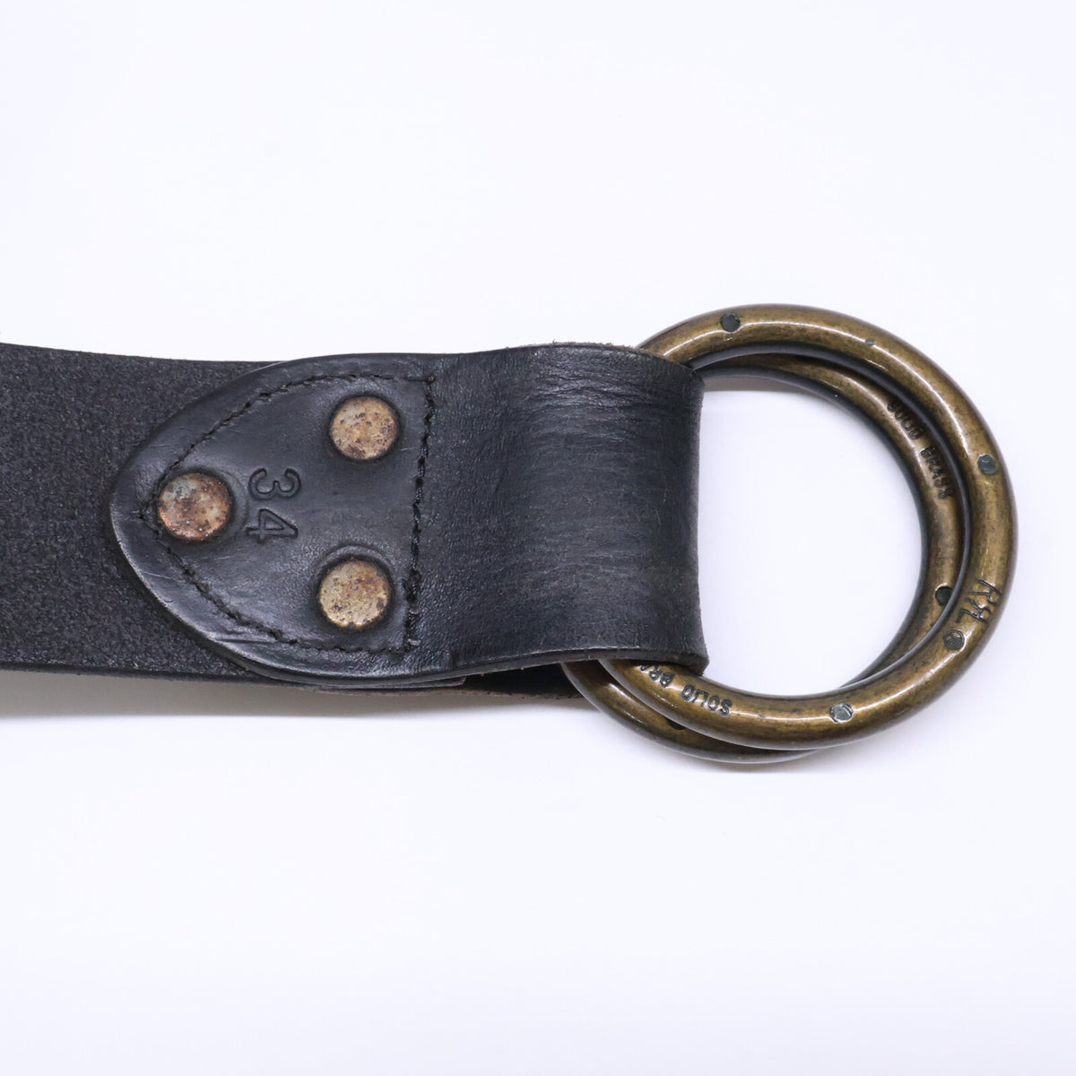 RRL Black Leather Brass Ring Buckle Belt Size 34