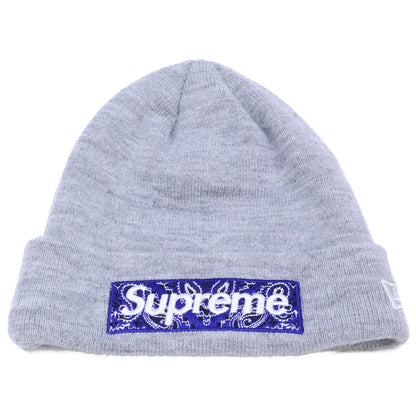 Supreme 19AW New Era Paisley Box Logo Beanie Gray