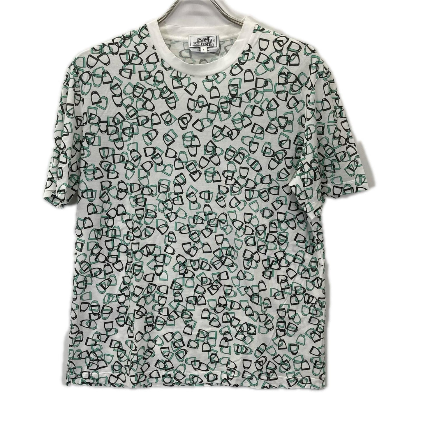 HERMES White Green Embroidered T-Shirt Size S