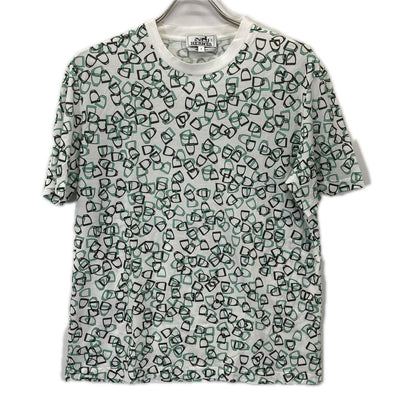 HERMES White Green Embroidered T-Shirt Size S