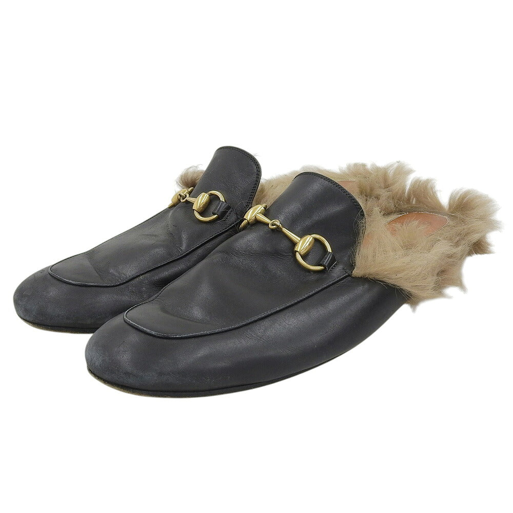 GUCCI Fur Mules Black Sandals Size 10