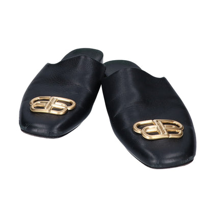 BALENCIAGA Black BB Logo Leather Sandals Size EU 42