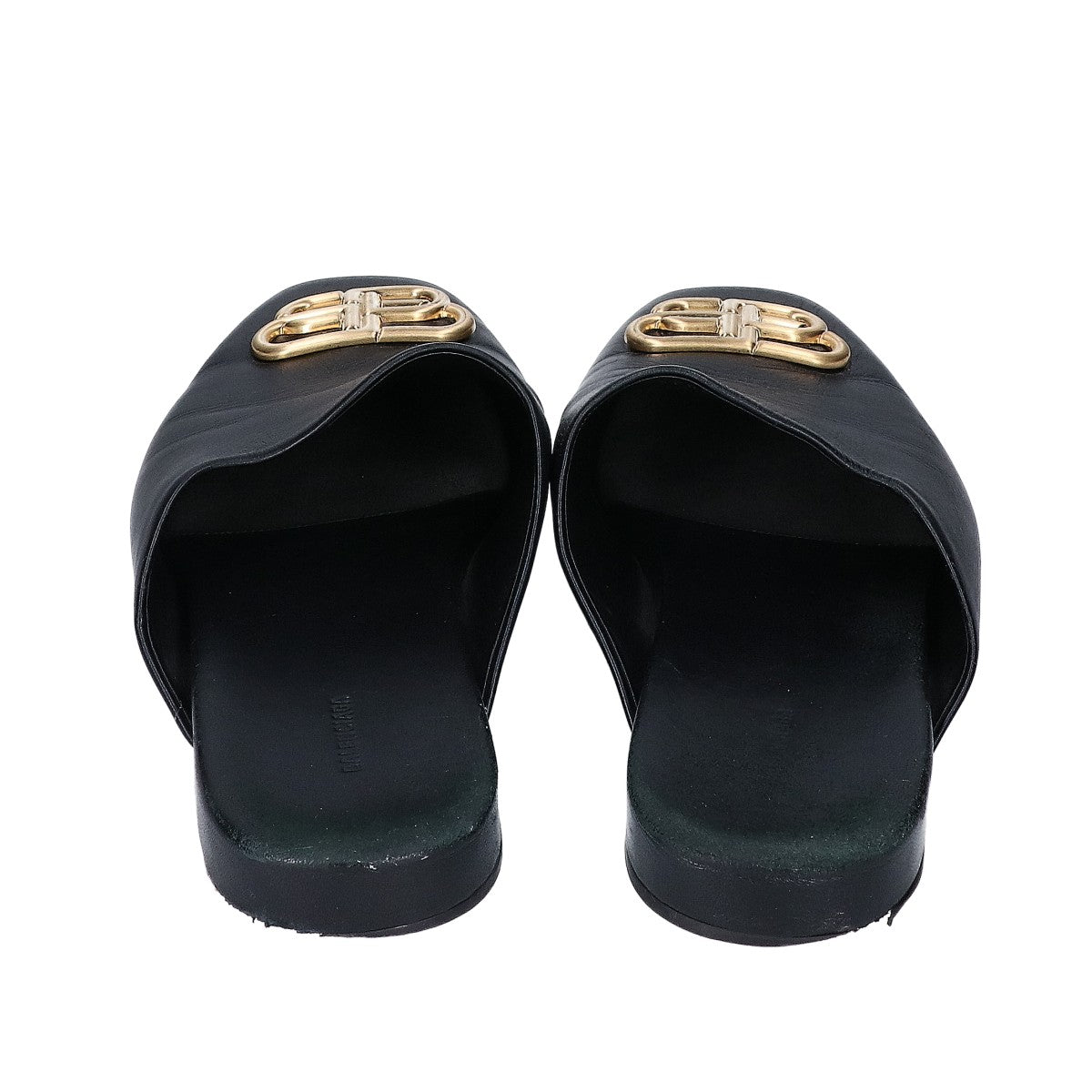 BALENCIAGA Black BB Logo Leather Sandals Size EU 42