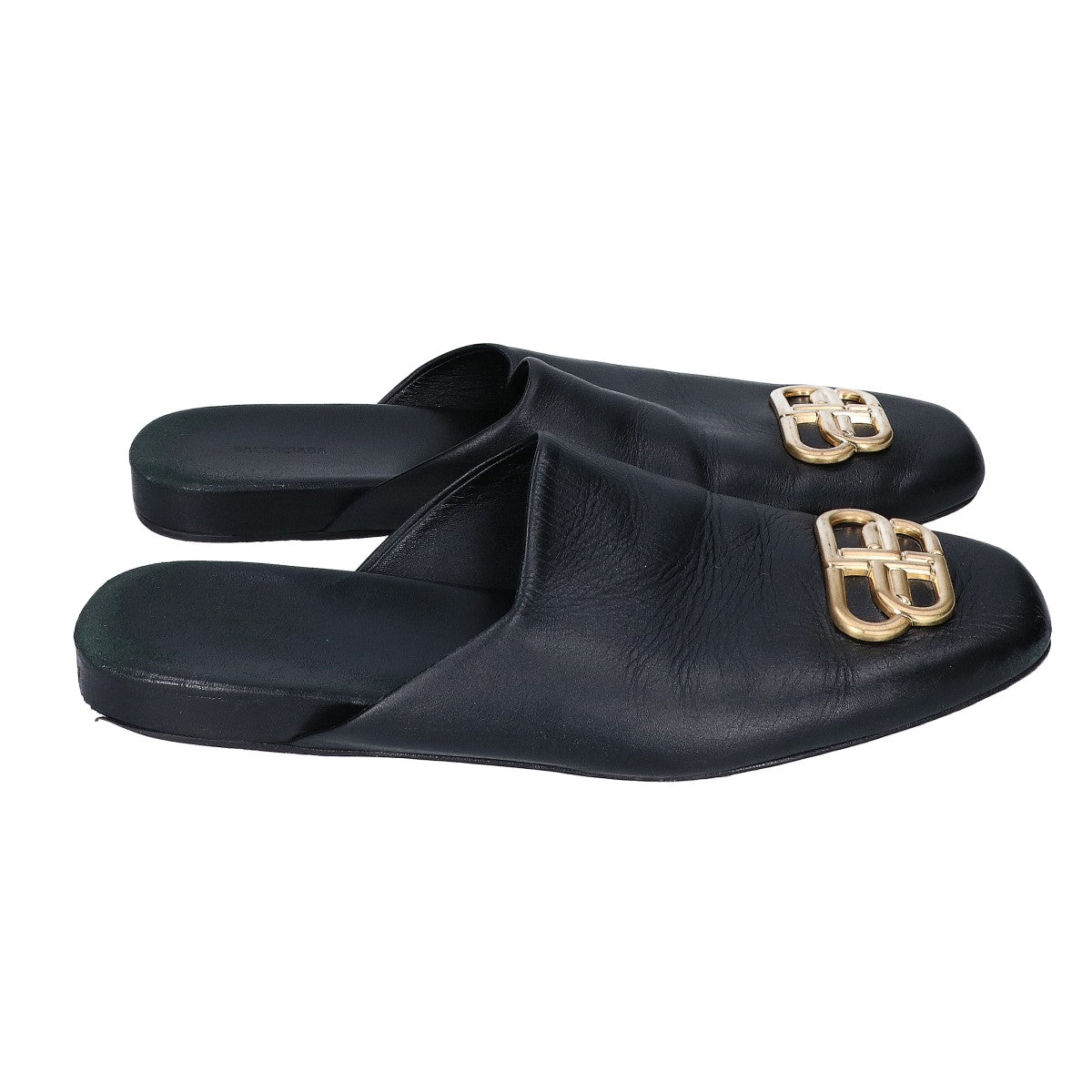 BALENCIAGA Black BB Logo Leather Sandals Size EU 42