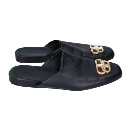 BALENCIAGA Black BB Logo Leather Sandals Size EU 42