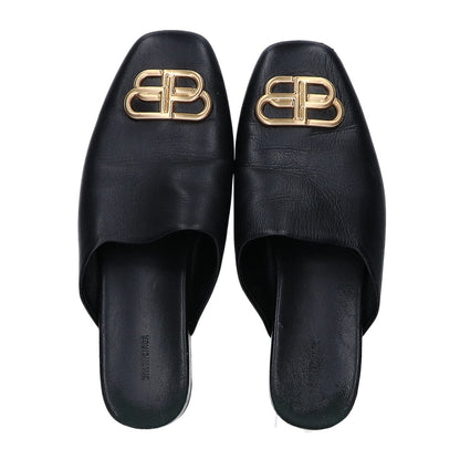 BALENCIAGA Black BB Logo Leather Sandals Size EU 42