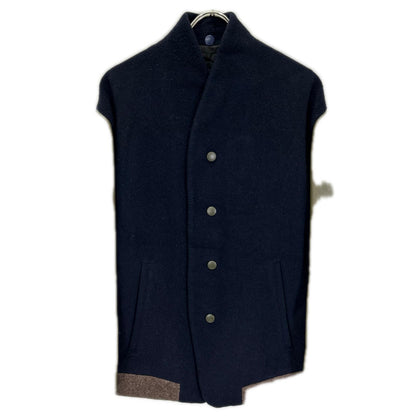 the sakaki Navy Khaki Arm Leather Varsity Jacket