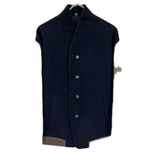 the sakaki Navy Khaki Arm Leather Varsity Jacket