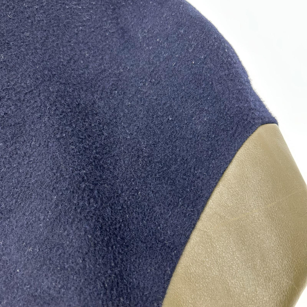 the sakaki Navy Khaki Arm Leather Varsity Jacket