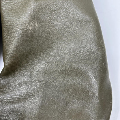 the sakaki Navy Khaki Arm Leather Varsity Jacket