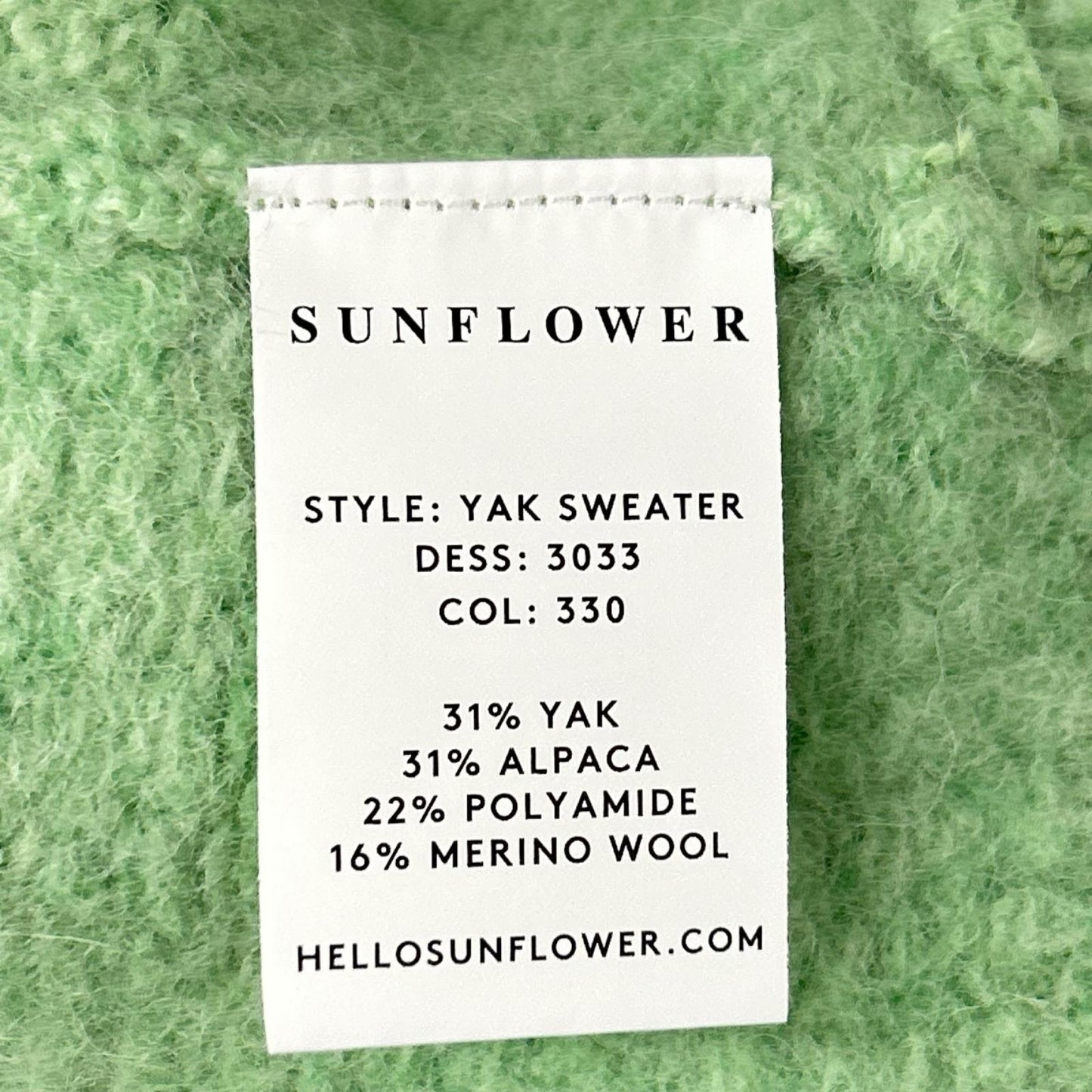 Sunflower Green Yak Sweater Size S